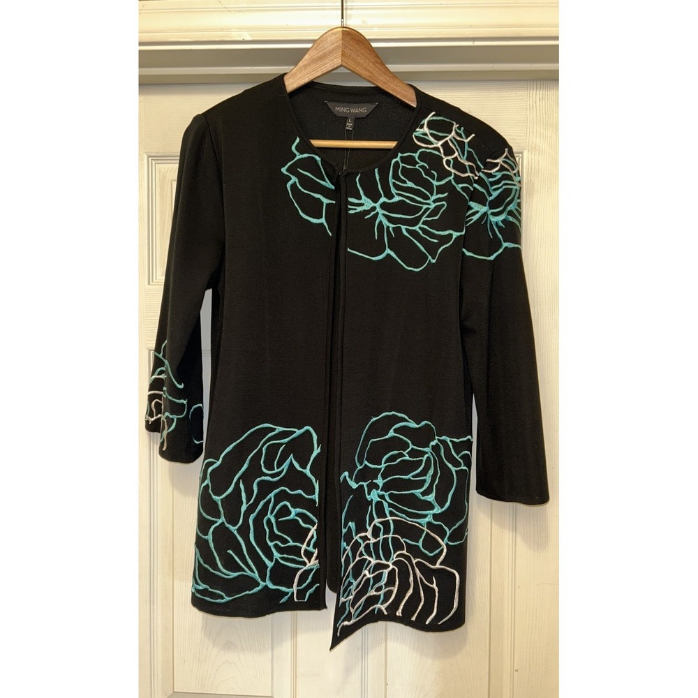 Ming Wang jacket turquoise embroidered large